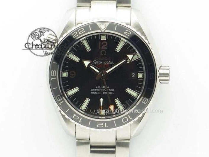 0427 Planet Ocean 45mm GMT DLC RG JHF Best Edition Black Dial On Leather Strap A Soft 8193